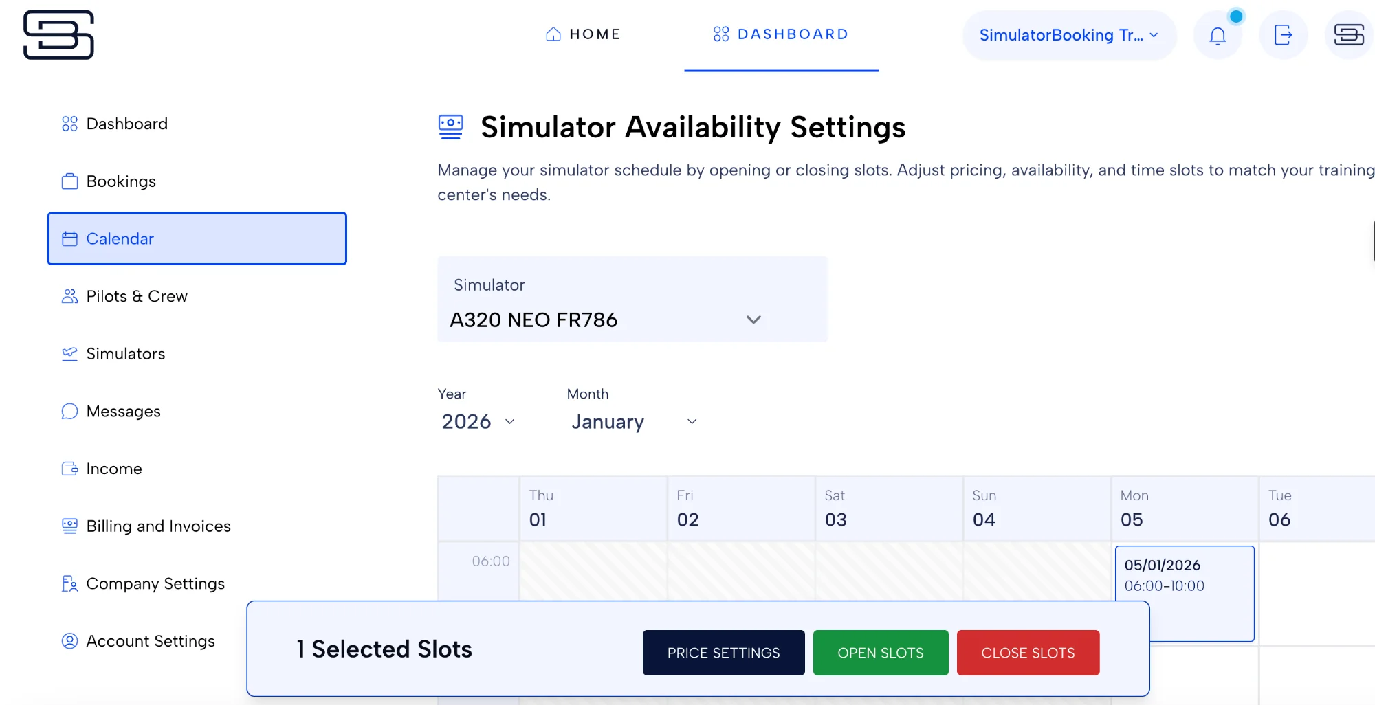 SimulatorBooking Dashboard